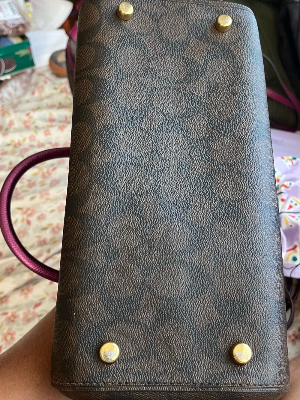 Coach Rowan Signature Brown & Hot Pink Dome Satchel Crossbody Bag - Picture 8 of 8